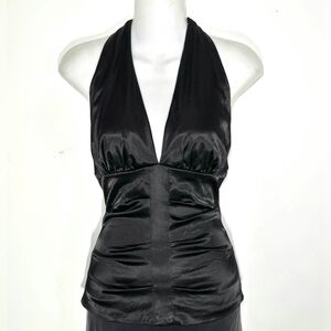 Black Satin Halter Top